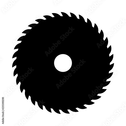 Black circular saw. Vector sign or icon. Symbol of saw mill.