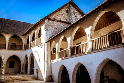 Inner courtyard of the Timios Stavros Monastery in Omodos village. Limassol Distric, Cyprus photo