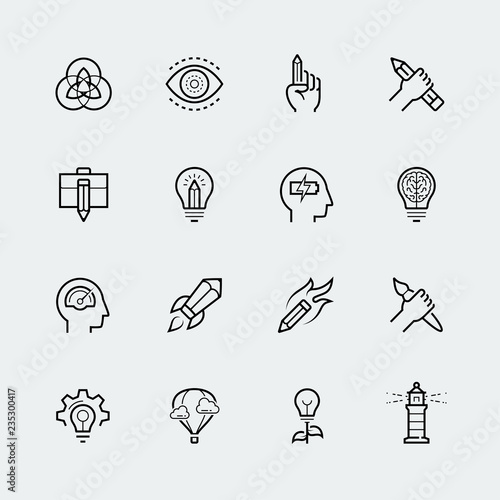 Creativity and graphic design vector icon set in thin line style