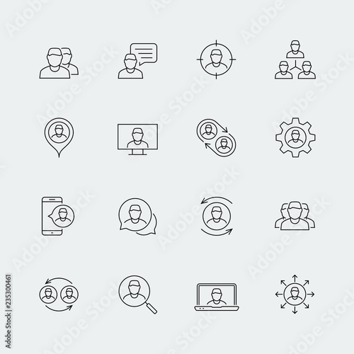 Person, people, personnel, staff related vector icon set in thin line style