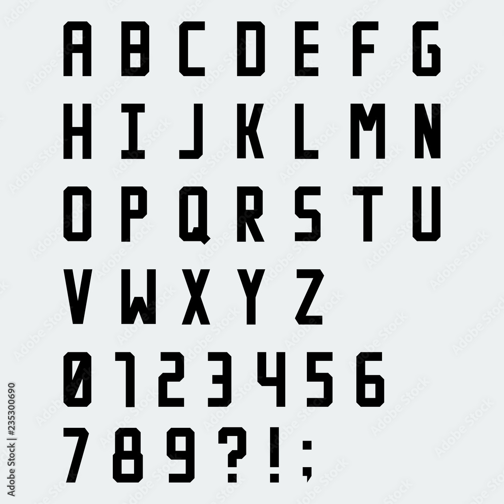 Simple black blocky vector font with numbers Simple black blocky vector font with numbers