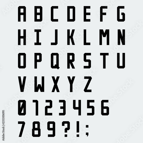 Simple black blocky vector font with numbers