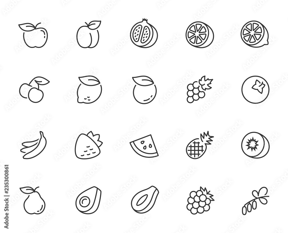 Vector fruits icon set in thin line style Vector fruits icon set in thin line style