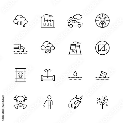 Vector pollution icon set in thin line style