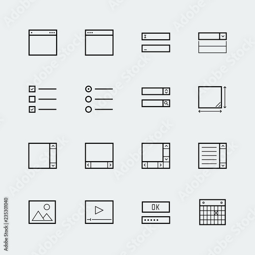 Web or app form elements icon set in thin line style