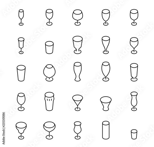 Bar glasses vector icon set in thin line style