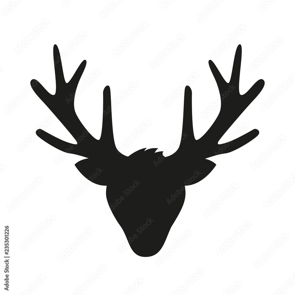 reindeer head with big antlers silhouette isolated on white background vector illustration EPS10 reindeer head with big antlers silhouette isolated on white background vector illustration EPS10