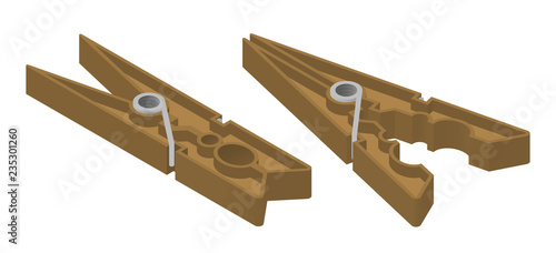 Clothes-pegs vector isometric illustration