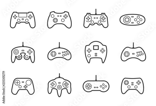 Gamepads vector icon set in thin line style