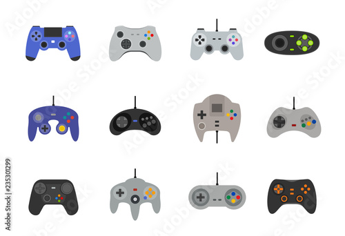 Gamepads vector icon set in flat style