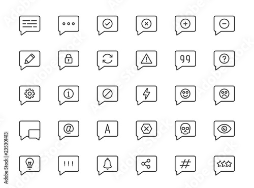 Message or notification icon set in thin line style