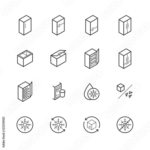 Freezer and refrigerator icon set in thin line style