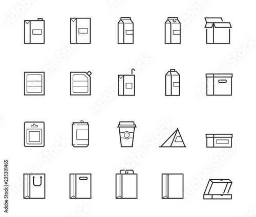 Vector package types icon set in thin line style