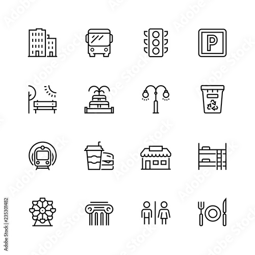 City elements icon set in thin line style