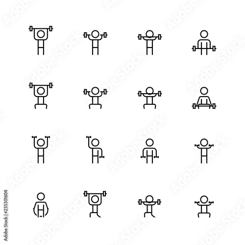 Weightlifting vector icon set in thin line style