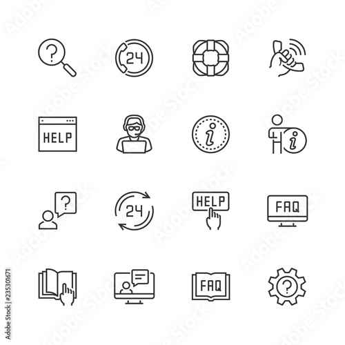 Help and support vector icon set in thin line style