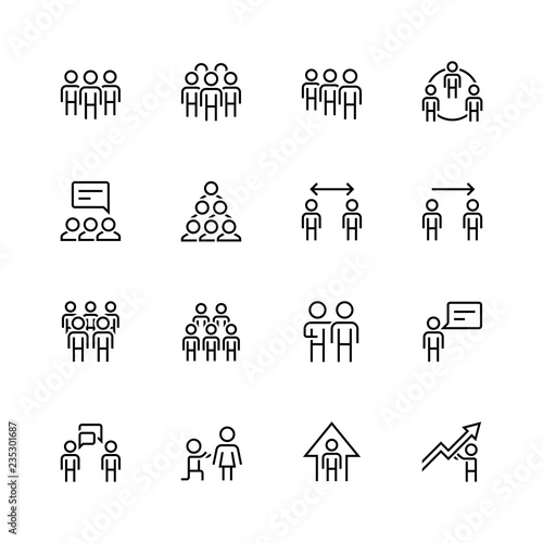 People and relations vector icon set in thin line style