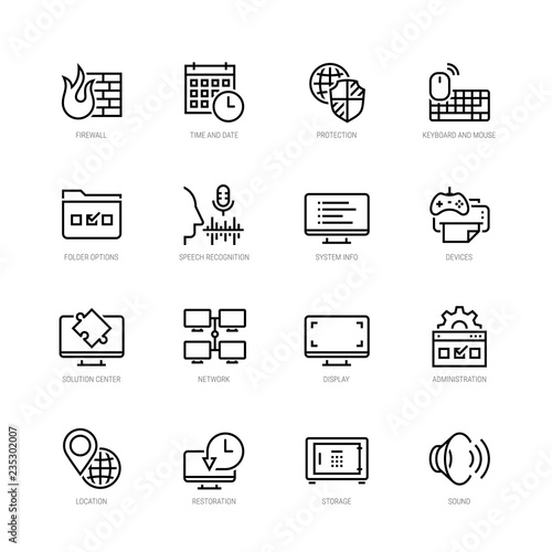 Operating system tools vector icon set in thin line style