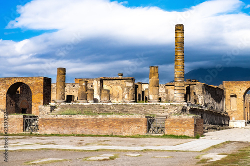 The famous antique site of Pompeii, near Naples. Tourist attractions in Italy.