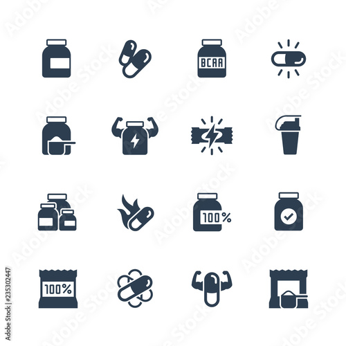 Sport supplements vector icon set
