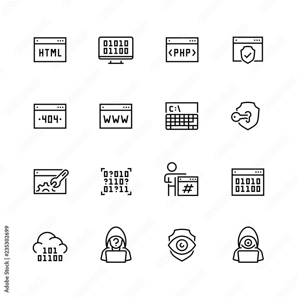Code, programming icon set in thin line style Stock Vector | Adobe Stock