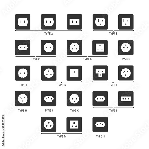 Electrical socket types vector icon set