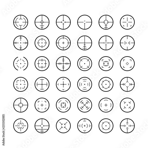 Vector icon set of crosshairs in thin line style with editable stroke