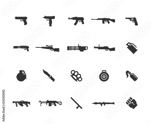 Modern weapons vector icon set