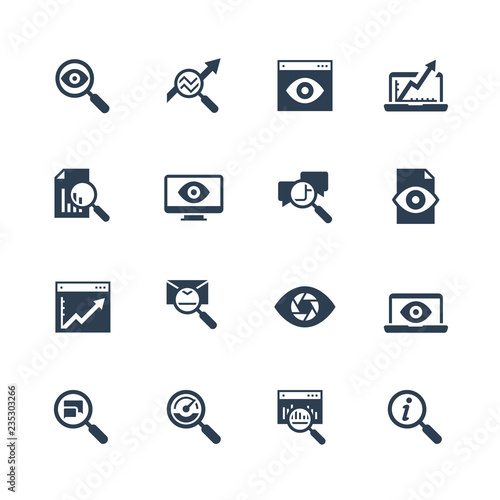 Observation and monitoring vector icon set in glyph style