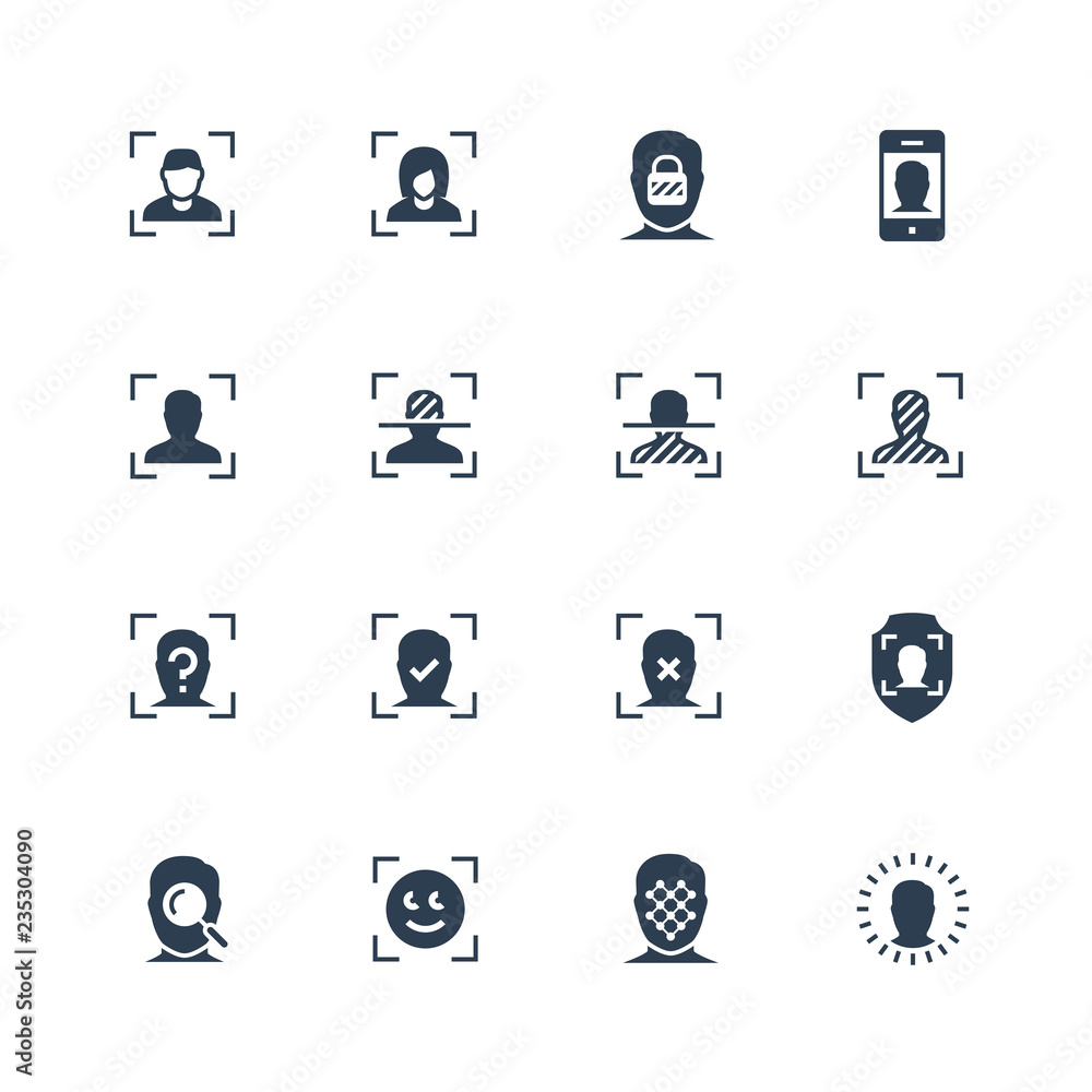 Face scanning and recognition vector icon set Face scanning and recognition vector icon set