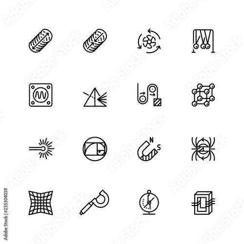 Science and physics related icon set in outline style