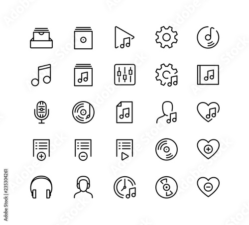 Music player ui related icon set in outline style