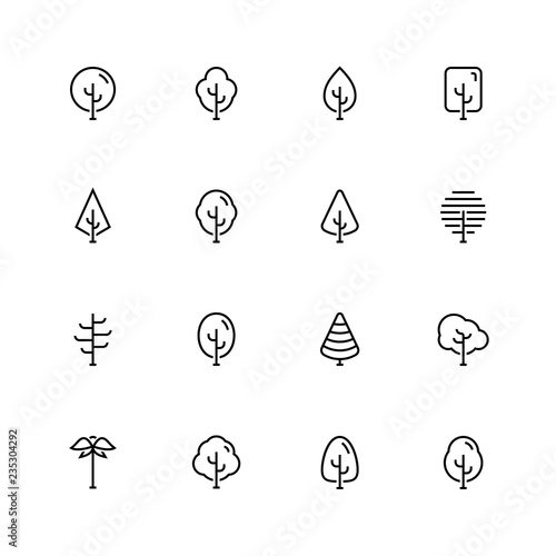 Vector icon set of trees in outline style