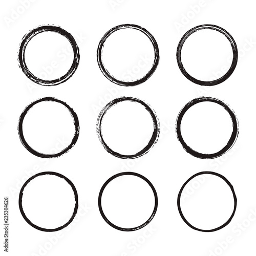 Vector set of round frames painted with an ink brush