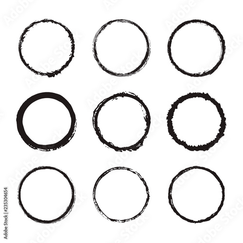 Vector set of round frames. Ink texture design
