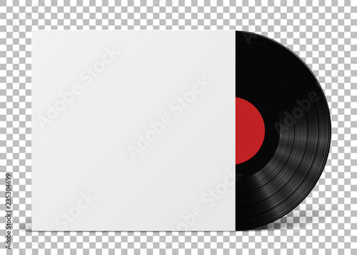 Gramophone vinyl LP record cover template isolated on checkered background. Vector illustration