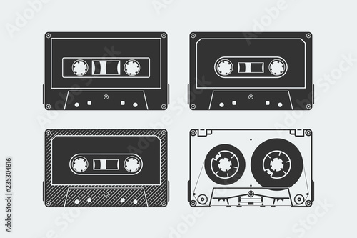 Silhouettes of compact cassettes or tapes