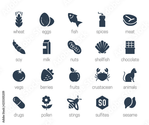 Allergens icon set in glyph style