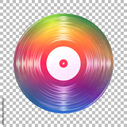 Gramophone rainbow vinyl LP record template isolated on checkered background. Vector illustration