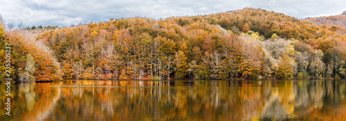 Autumn Colors and Reflections  in Santa Fe Reservoir, Montseny Natural Park, Catalonia photo