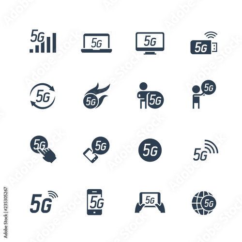 5G or 5th generation mobile network related vector icon set
