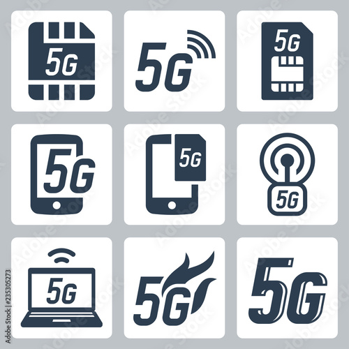 5G or 5th generation mobile network related vector icon set