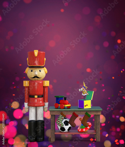 Christmas nutcracker toy decorated on colorful background,3d rendering