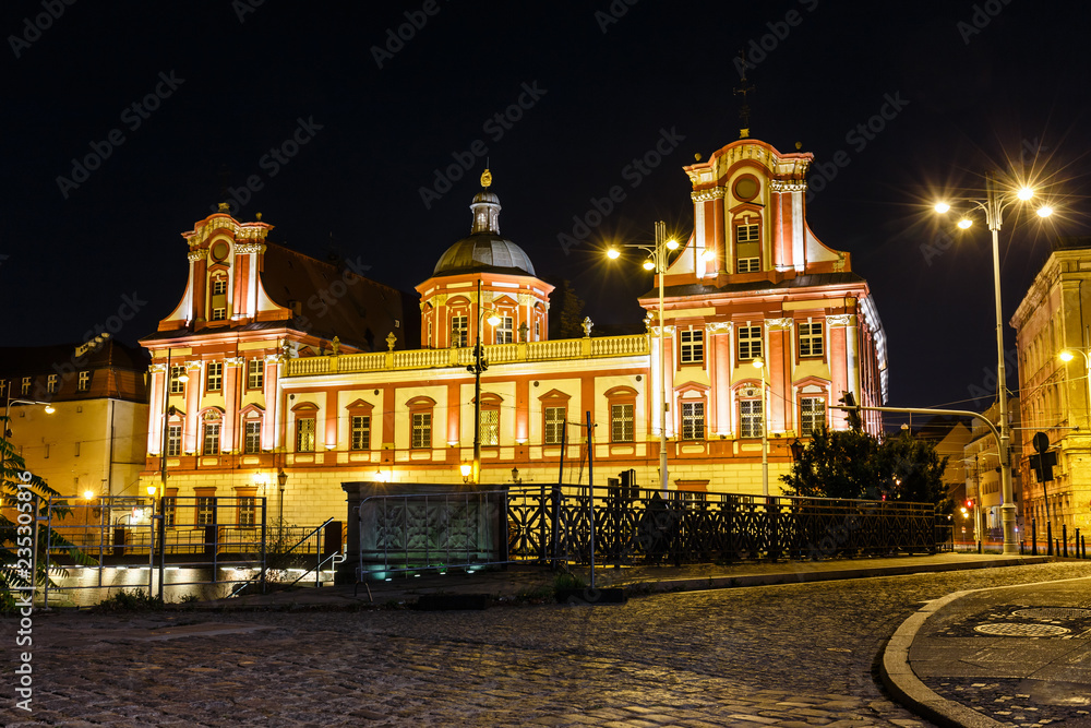 view of the university building in Wroclaw at night, Poland view of the university building in Wroclaw at night, Poland