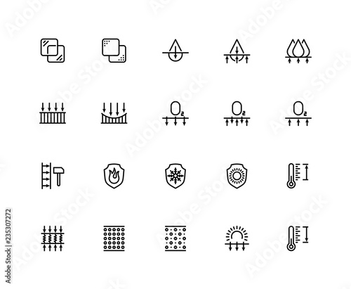 Material properties vector icon set in thin line style. Pixel perfect, 48x48 grid