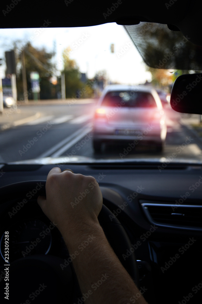 Fototapeta premium Braking car before crossing