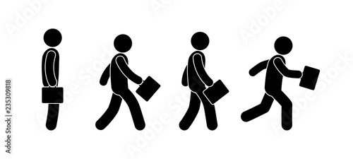 stick figure, man walking, businessman with a briefcase, a set of movements, human silhouette