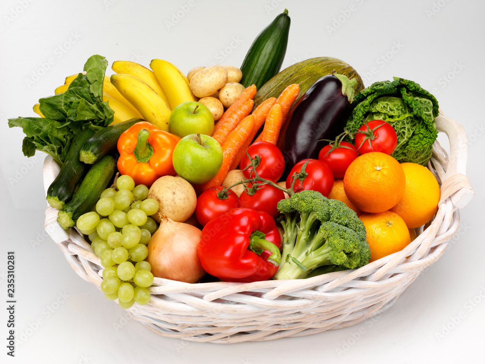 BASKET OF FRESH FRUIT AND VEGETABLES CUT OUT BASKET OF FRESH FRUIT AND VEGETABLES CUT OUT