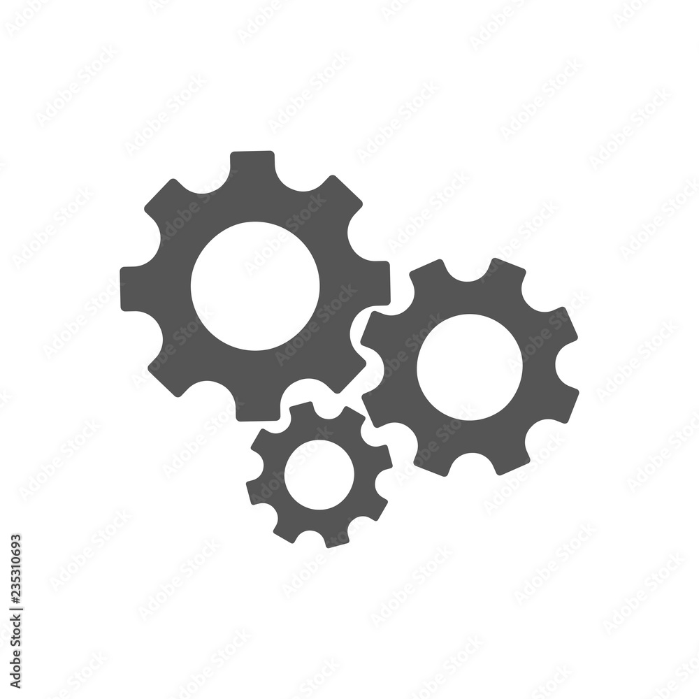 Three gear sign simple icon on white background Three gear sign simple icon on white background