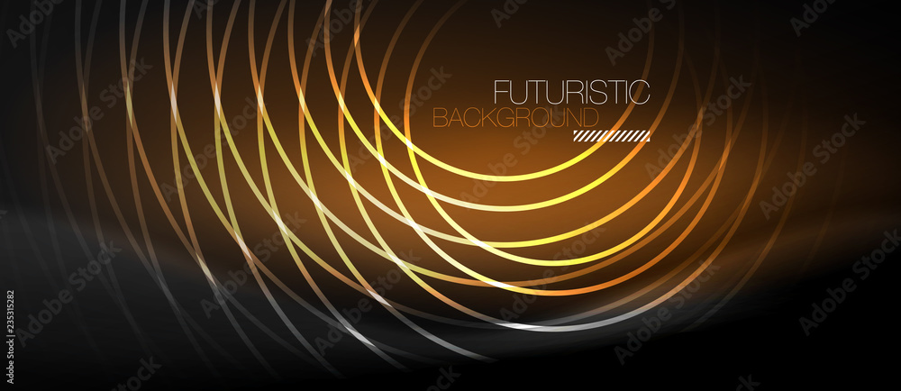 Dark abstract background with glowing neon circles Dark abstract background with glowing neon circles